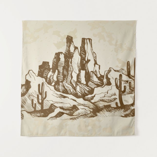 Hand-drawn sketch. Typical landscape desert of Ari Tapestry (Front)