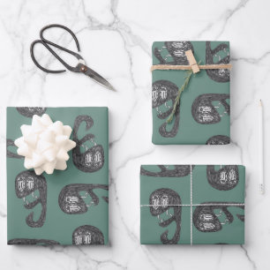 Hand drawn sketchy style snake illustration motif wrapping paper sheet