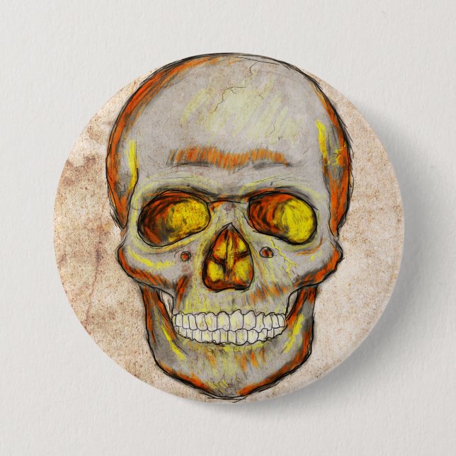 Hand Drawn Skull 3 Inch Round Button (Front)