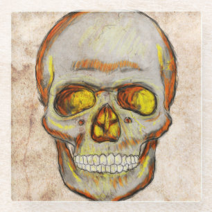 Hand Drawn Skull Glass Coaster