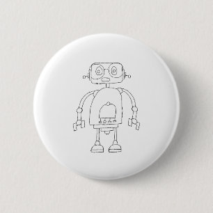 Hand Drawn Smart Simple Robot Drawing 2 Inch Round Button