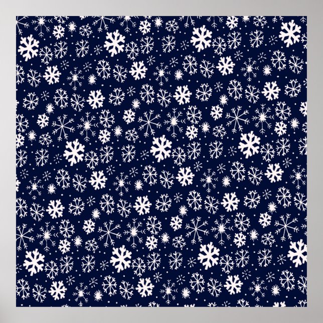 Hand Drawn Snowflake Blizzard With Navy Classic Bl Poster (Front)