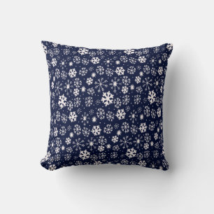 Hand Drawn Snowflake Blizzard With Navy Classic Bl Throw Pillow