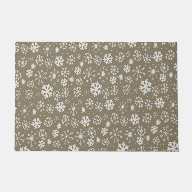 Hand Drawn Snowflake Blizzard With Platinum Backgr Doormat (Front)
