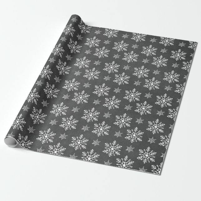 Hand Drawn Snowflakes Chalkboard Holiday Wrapping Paper (Unrolled)