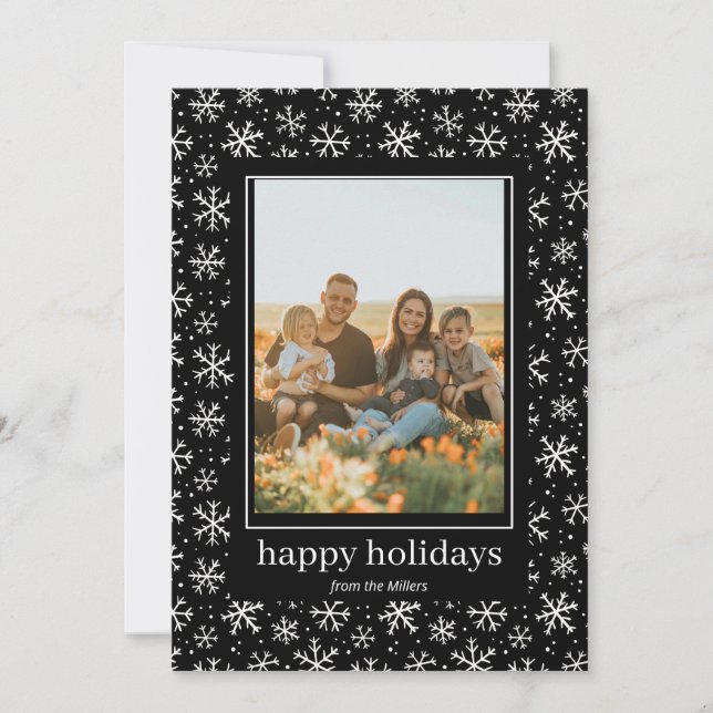 Hand drawn snowflakes pattern Holiday photo card (Front)