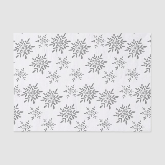 Hand Drawn Snowflakes Silver Glitter Holiday Tissue Paper (Front)