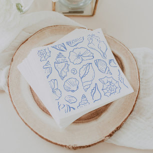 Hand Drawn Soft Blue Seashells Allover Pattern Napkin