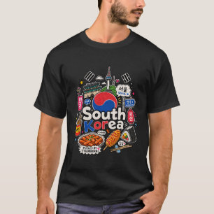 Hand Drawn South Korea Travel Art Landmark T-Shirt
