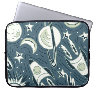 Hand drawn space seamless vintage pattern. Planets Laptop Sleeve