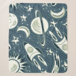 Hand drawn space seamless vintage pattern. Planets Sherpa Blanket