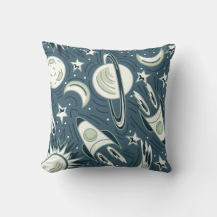 Hand drawn space seamless vintage pattern. Planets Throw Pillow