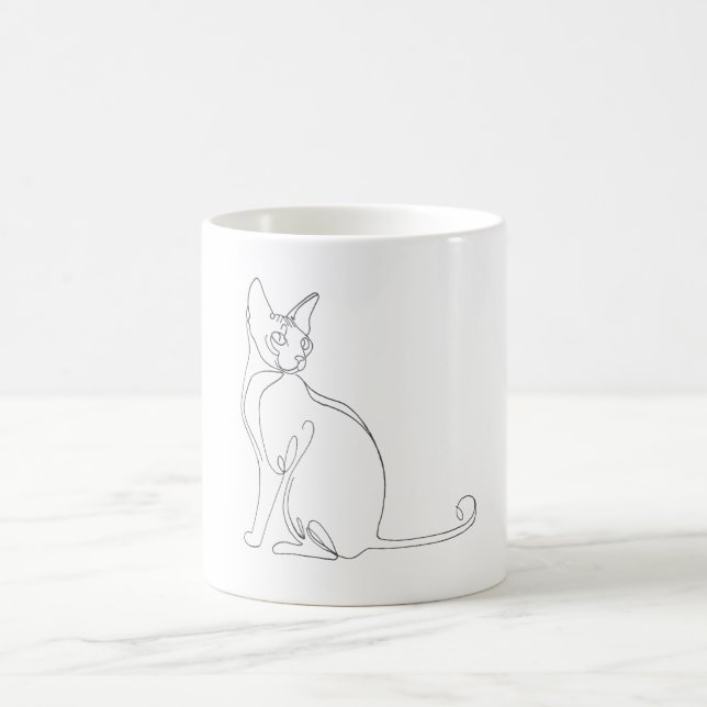Hand Drawn Sphynx Cat Minimalist Design Coffee Mug (Center)