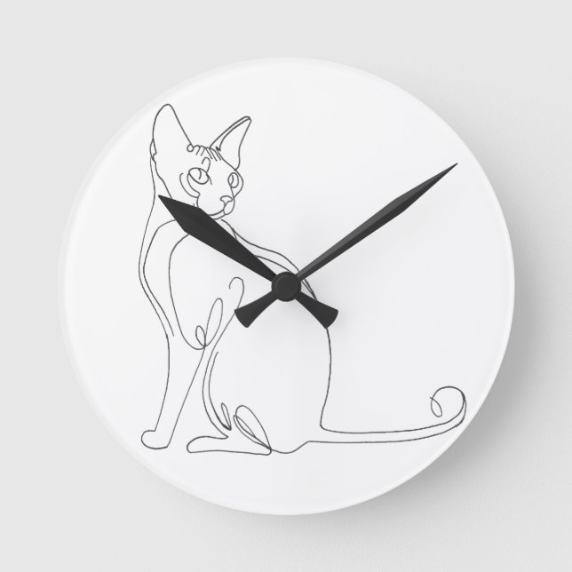 Hand Drawn Sphynx Cat Minimalist Design Round Clock (Front)
