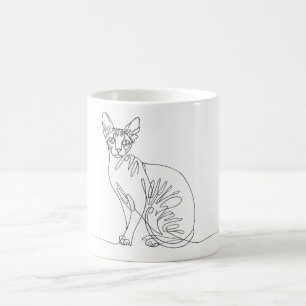 Hand Drawn Sphynx Cat - Minimalist Line Art Coffee Mug