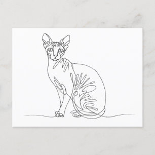 Hand Drawn Sphynx Cat - Minimalist Line Art Invitation Postcard