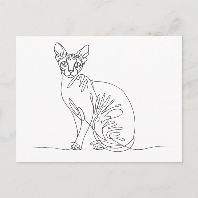 Hand Drawn Sphynx Cat - Minimalist Line Art Invitation Postcard (Front)