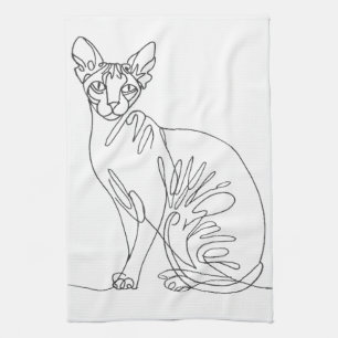 Hand Drawn Sphynx Cat - Minimalist Line Art Kitchen Towel