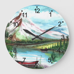 Hand Drawn Spring Landscape Scenery-24531 Large Clock