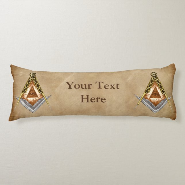Hand Drawn Square and Compass With All Seeing Eye Body Pillow (Front)