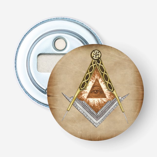 Hand Drawn Square and Compass With All Seeing Eye Bottle Opener (Front)