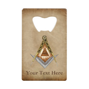 Hand Drawn Square and Compass With All Seeing Eye Credit Card Bottle Opener