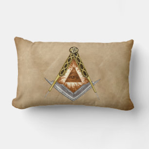 Hand Drawn Square and Compass With All Seeing Eye Lumbar Pillow