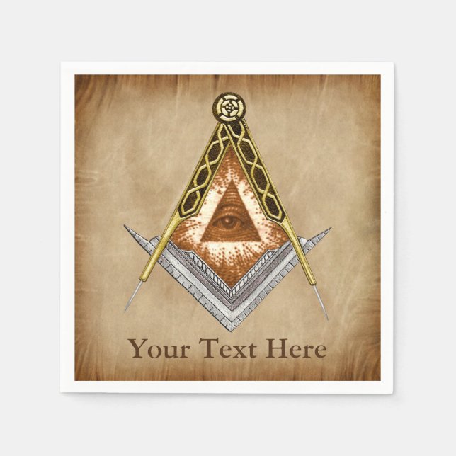 Hand Drawn Square and Compass With All Seeing Eye Napkin (Front)
