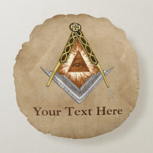 Hand Drawn Square and Compass With All Seeing Eye Round Pillow