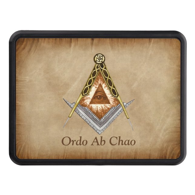 Hand Drawn Square and Compass With All Seeing Eye Trailer Hitch Cover (Front)