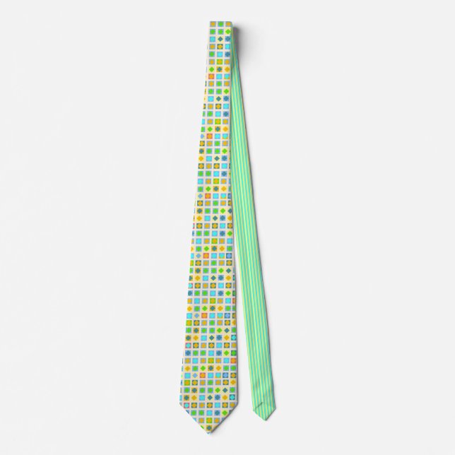 Hand Drawn Squares & Contrasting Stripes Necktie (Front)