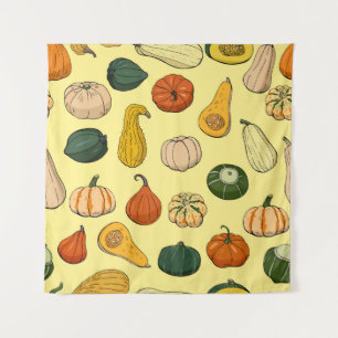 Hand-drawn squashes, seamless vegetable pattern. tapestry