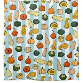 Hand-drawn squashes, striped seamless background.