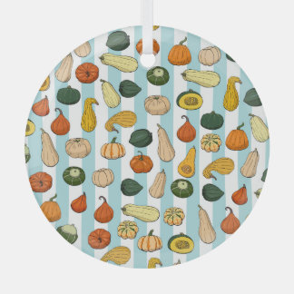 Hand-drawn squashes, striped seamless background. glass ornament