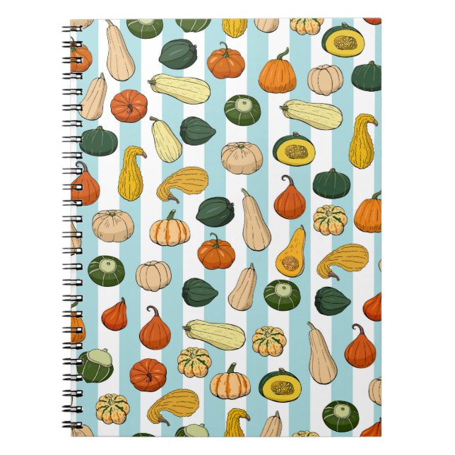 Hand-drawn squashes, striped seamless background. notebook (Front)