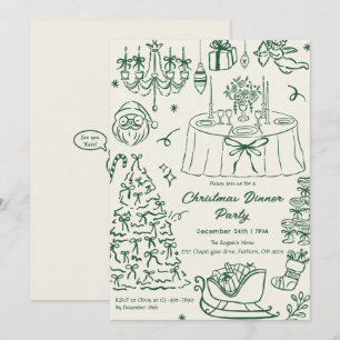 Hand Drawn Squiggle Doodles Christmas Party Invita Invitation