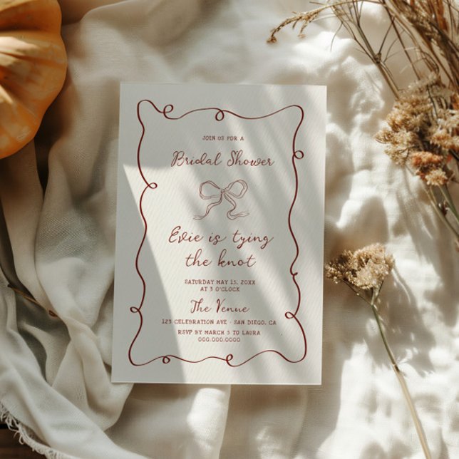 Hand Drawn Squiggle Frame Ribbon Bridal Shower Invitation (Creator Uploaded)
