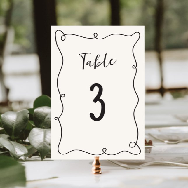 Hand Drawn Squiggle Frame Wedding Table Number (Creator Uploaded)