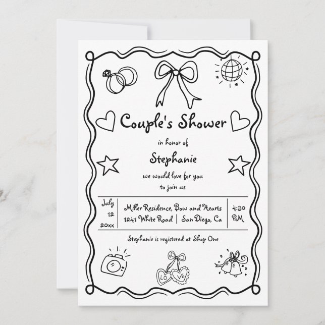  Hand drawn squiggle whimsical couple's shower Invitation (Front)