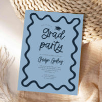 Hand Drawn Squiggly Line Navy Graduation Party