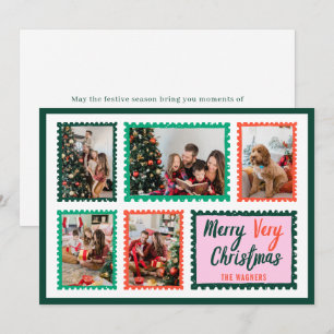 Hand Drawn Stamps Frame 5 Photo Merry Christmas Holiday Card