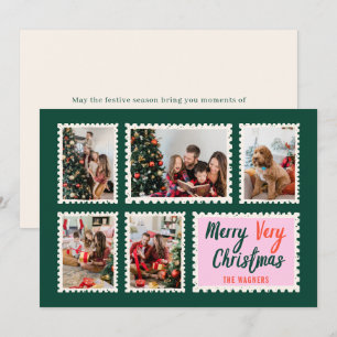 Hand Drawn Stamps Frame 5 Photo Merry Christmas Holiday Card