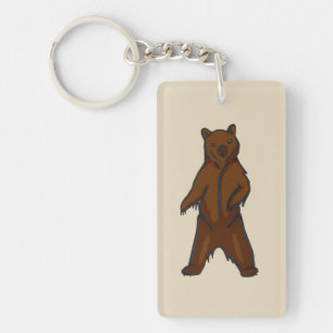 Hand-drawn Standing Brown Grizzly Bear Keychain