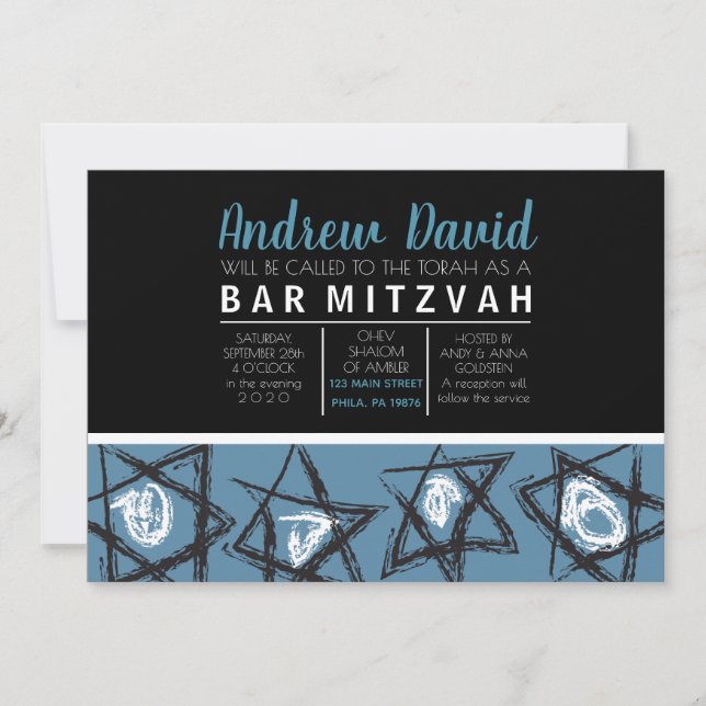 HAND-DRAWN STARS Bar Bat Mitzvah Invitation (Front)