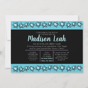 HAND-DRAWN STARS Jewish Baby Naming Invitation