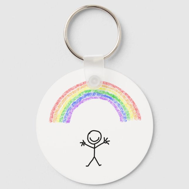 Hand drawn stick man under a rainbow keychain (Front)