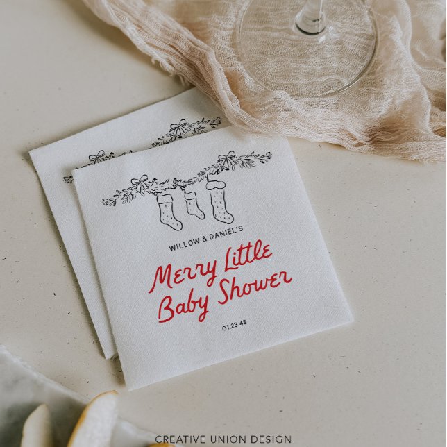 Hand Drawn Stockings Merry Little Baby Shower Napkin (Creator Uploaded)