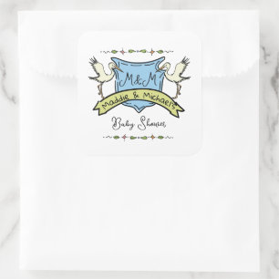 Hand drawn Stork Crest Baby Shower Square Sticker