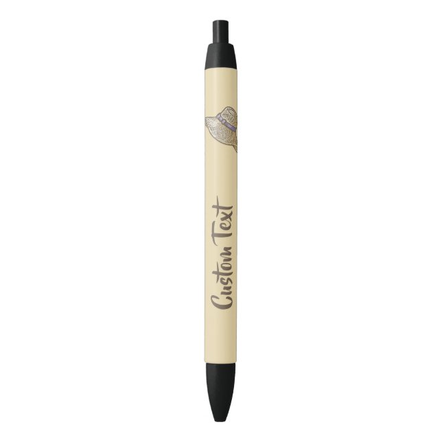 Hand Drawn Straw Hat Beige Black Ink Pen (Front Vertical)