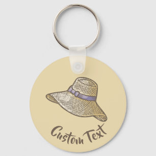 Hand Drawn Straw Hat Beige Keychain